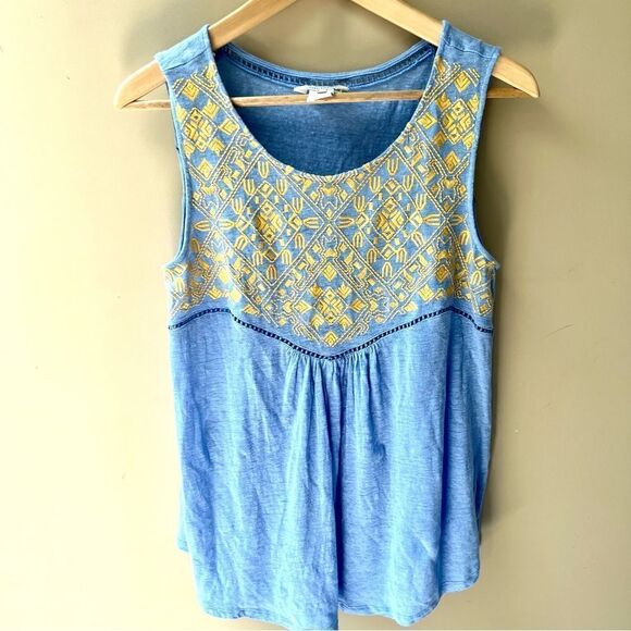 Sundance New Cantina Tank Top Medium Blue Embroidered Linen - Picture 2 of 6